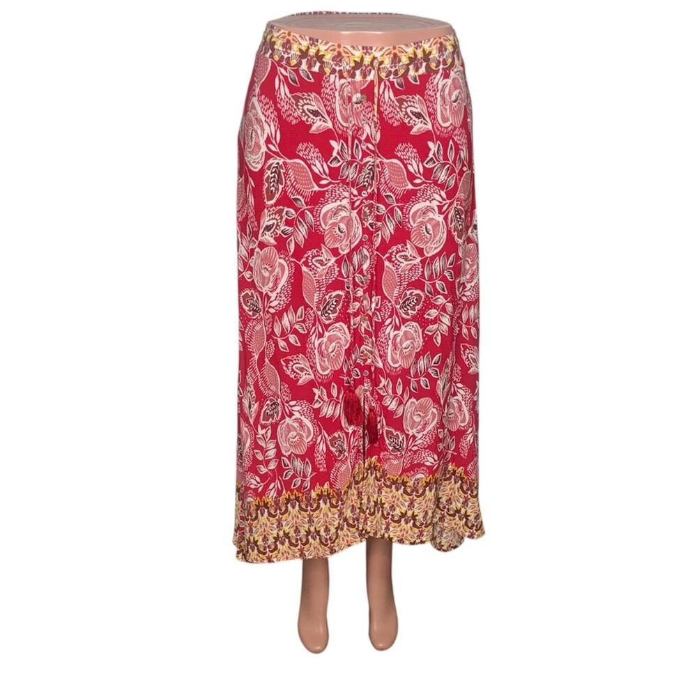 JohnPaulRichard Tassel Skirt Floral Boho Print Red White Yellow Size S
